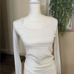 Topshop Nordstrom Cream Long Sleeve Top with Lace Detail